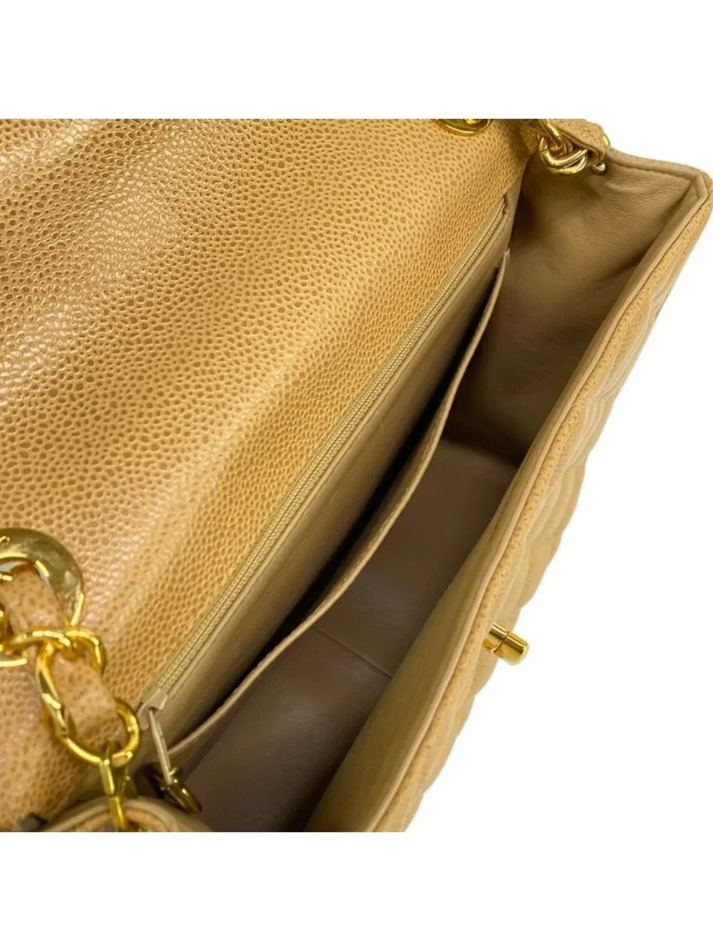 Chanel Shoulder Bag Quilted Beige Gold Chain Jumbo CC Logo